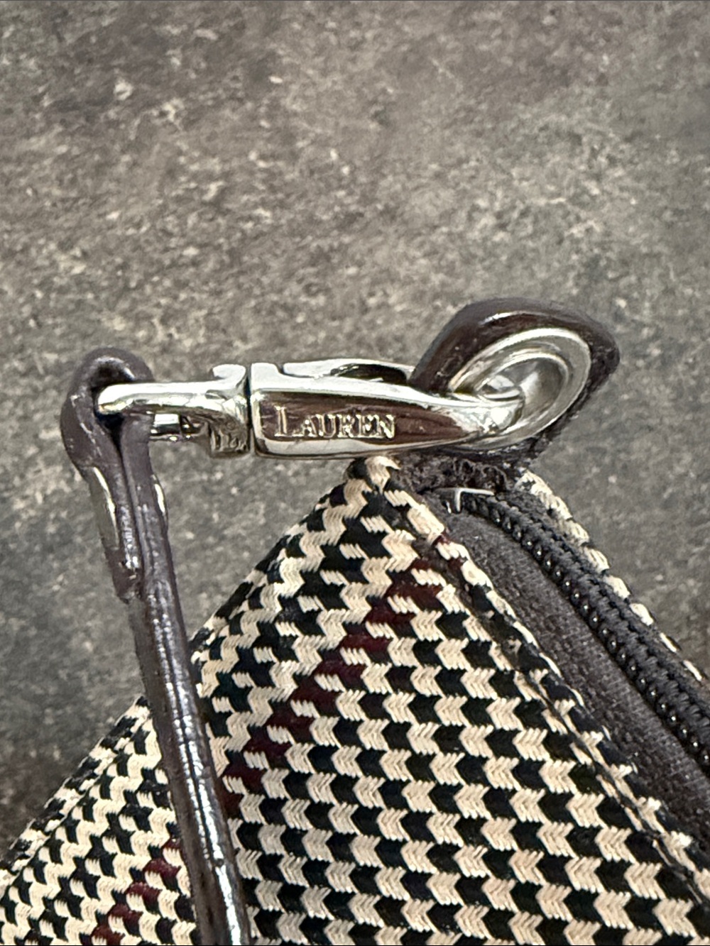 Vintage Y2K Ralph Lauren Brown Plaid Houndstooth Small Shoulder Bag Baguette - Picture 7 of 16